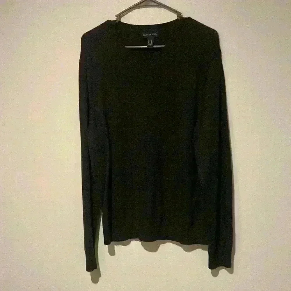 Lands End mens v-neck pullover navy blue medium classic light weight